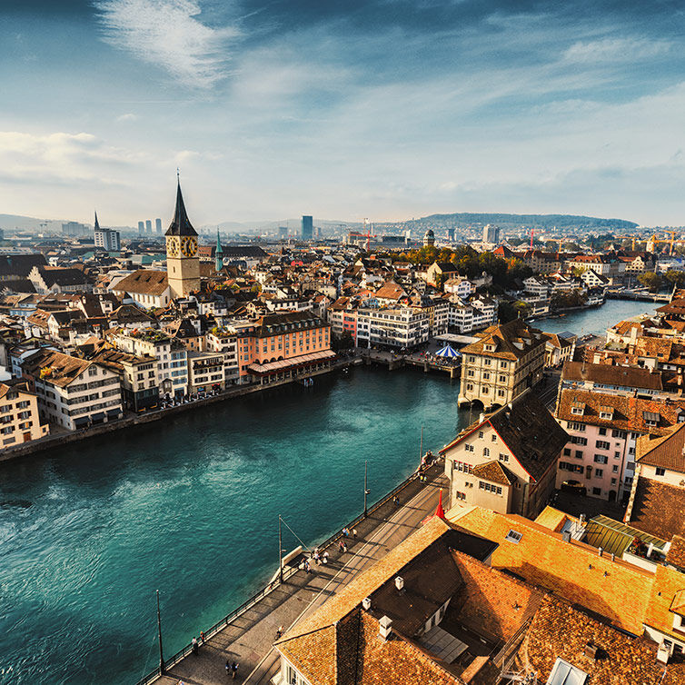 View overlooking downtown Zurich and the River