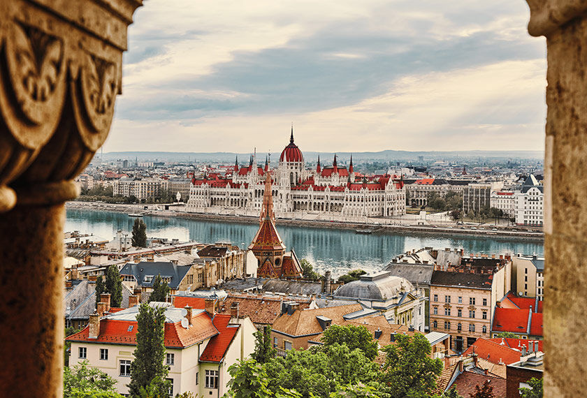 View of the city of Budapest and the Danube River on a clear day.