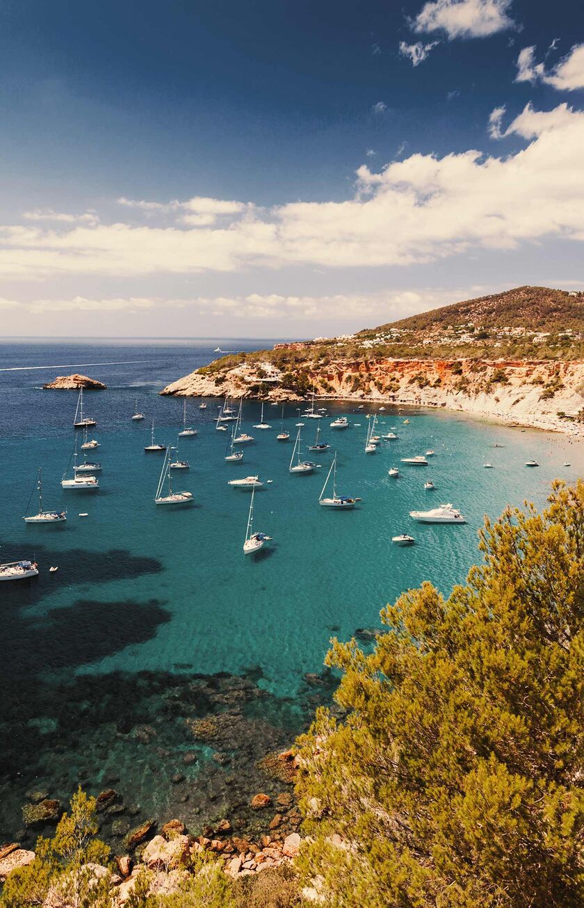 Blick auf eine Bucht auf Ibiza