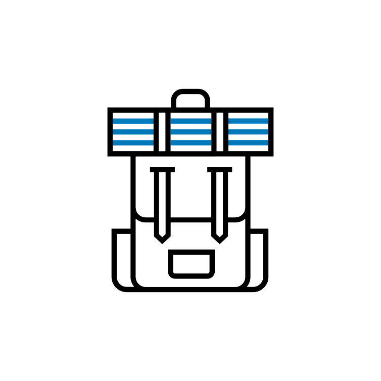 Illustration von einem Rucksack mit blauen Streifen