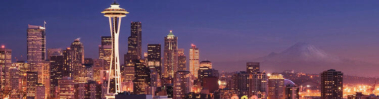 Seattle Panorama Seattlu při západu slunce
