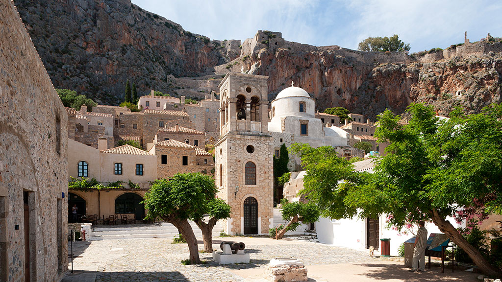 Blick auf Altstadt von Monemvasia, Peloponnes, Griechenland Guide