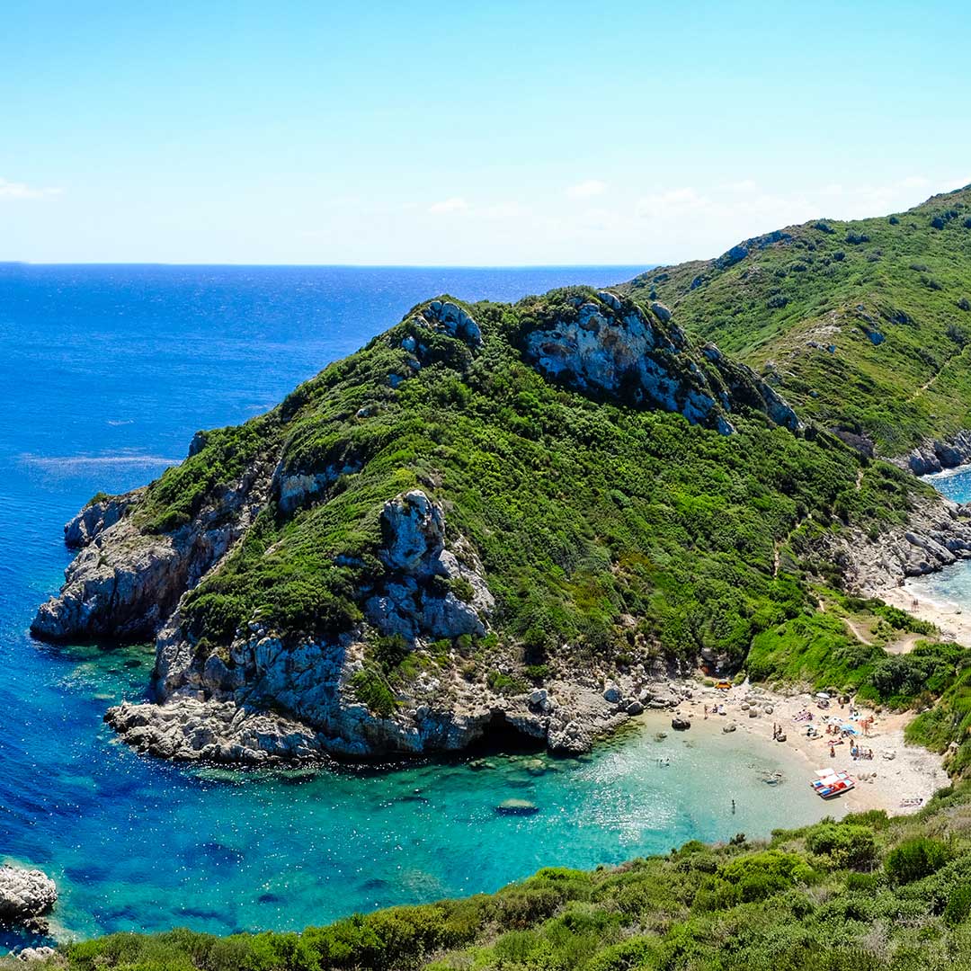Blick auf Porto Timoni Beach auf Korfu