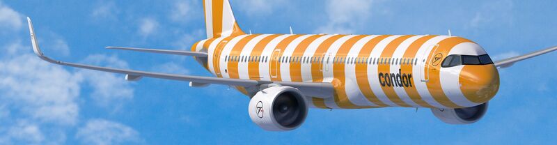 Gestreifter Airbus A321neo in der Farbe "Sunshine"