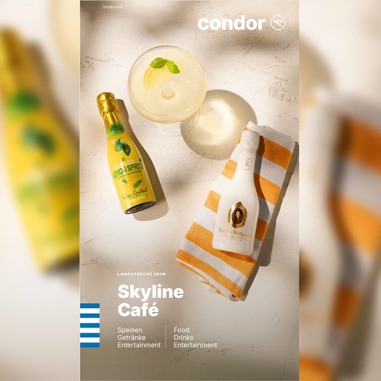 Vordere Seite der Skyline Menükarte für Langstrecke