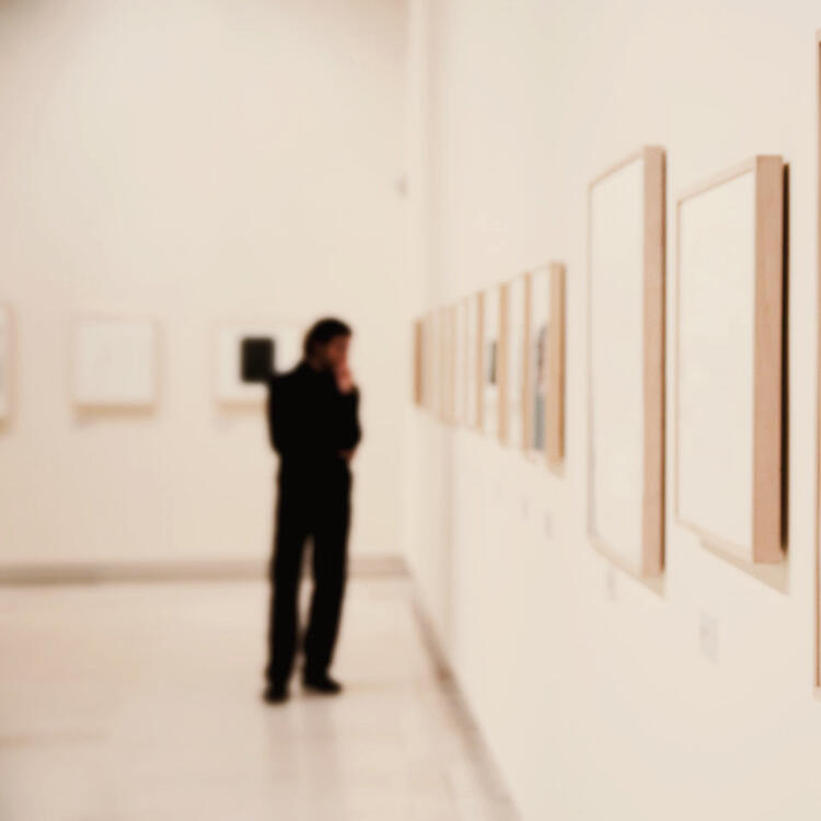 Une personne regarde un tableau dans un musée