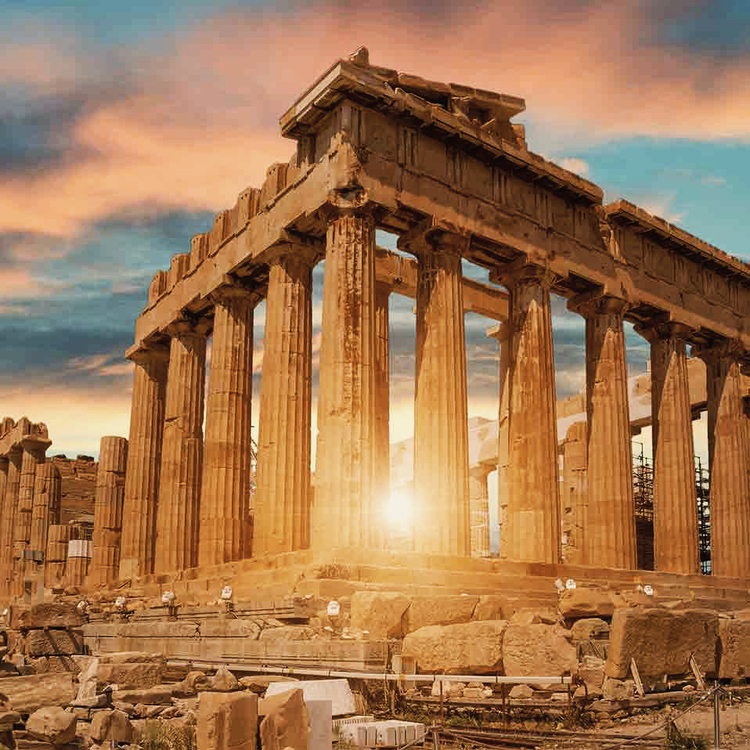 Sonnenuntergang am Parthenon in Athen, Griechenland