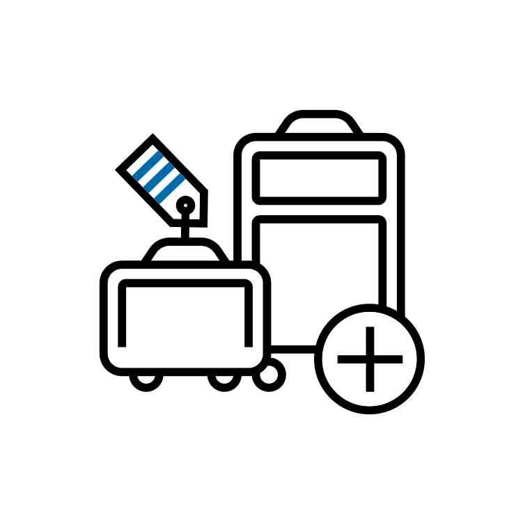 Illustration von zwei Koffern mit einem Plus für weiteres Gepäck