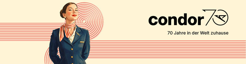 Condor Geburtstag 70 Jahre Flugbegleiterin aus den 60er Jahren als Illustration.