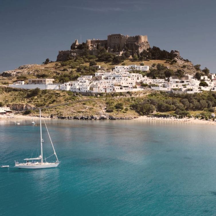 Lindos Rhodos Blick vom Meer
