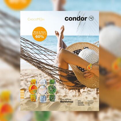 Vista de la portada del catálogo de la tienda de a bordo de Condor.