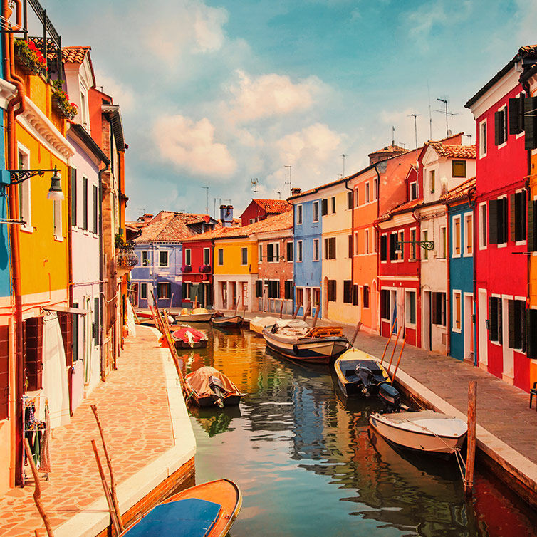 A typical scene from Venice with the canal and colourful facades
