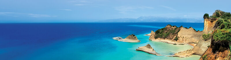 Dreamlike Greek islands surrounded by the deep blue Mediterranean Sea