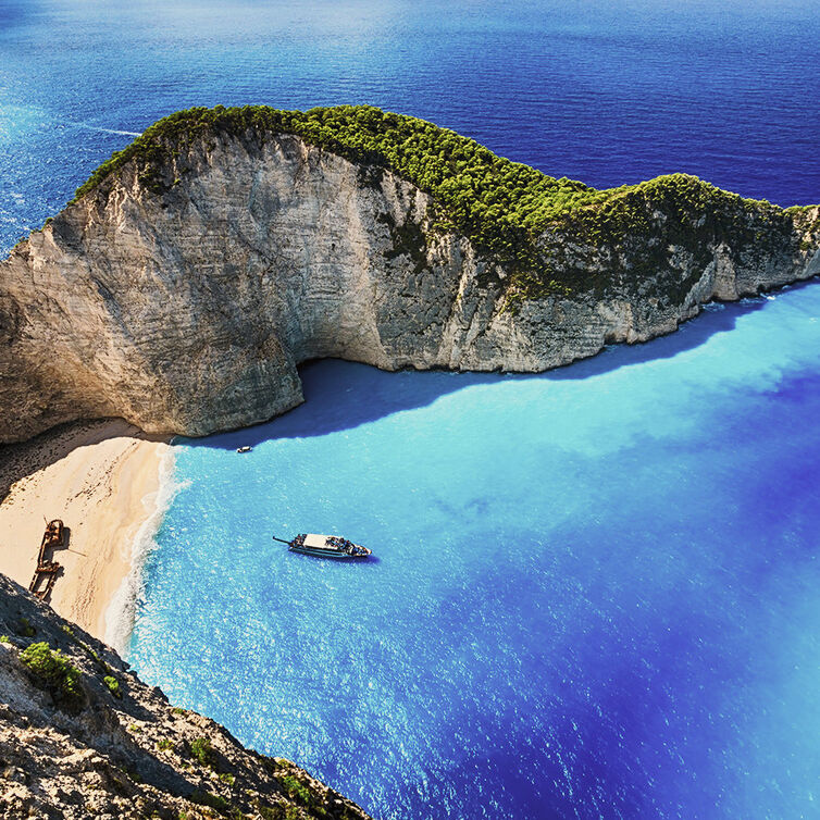 Aerial view of a beach in Zakynthos, Greece