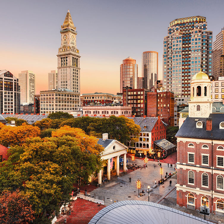 View of the city of Boston in autumn