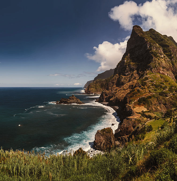 View of the cliffs over the sea of Madeira, Portugal