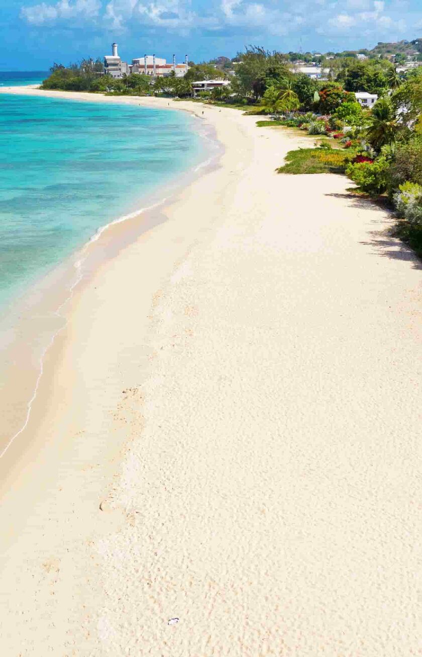 A snow white beach and blue ocean in Barbados