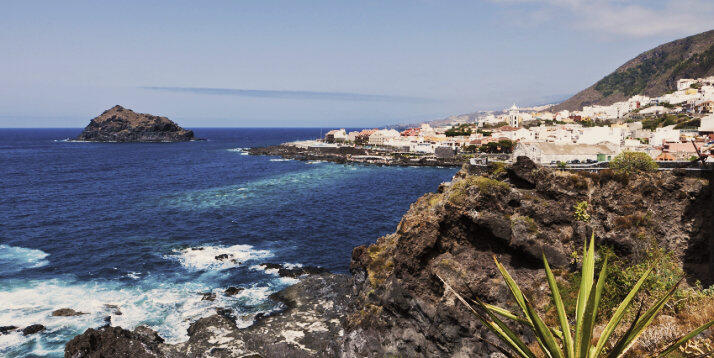 Côte rocheuse de l'île de Tenerife Côte rocheuse avec des maisons
