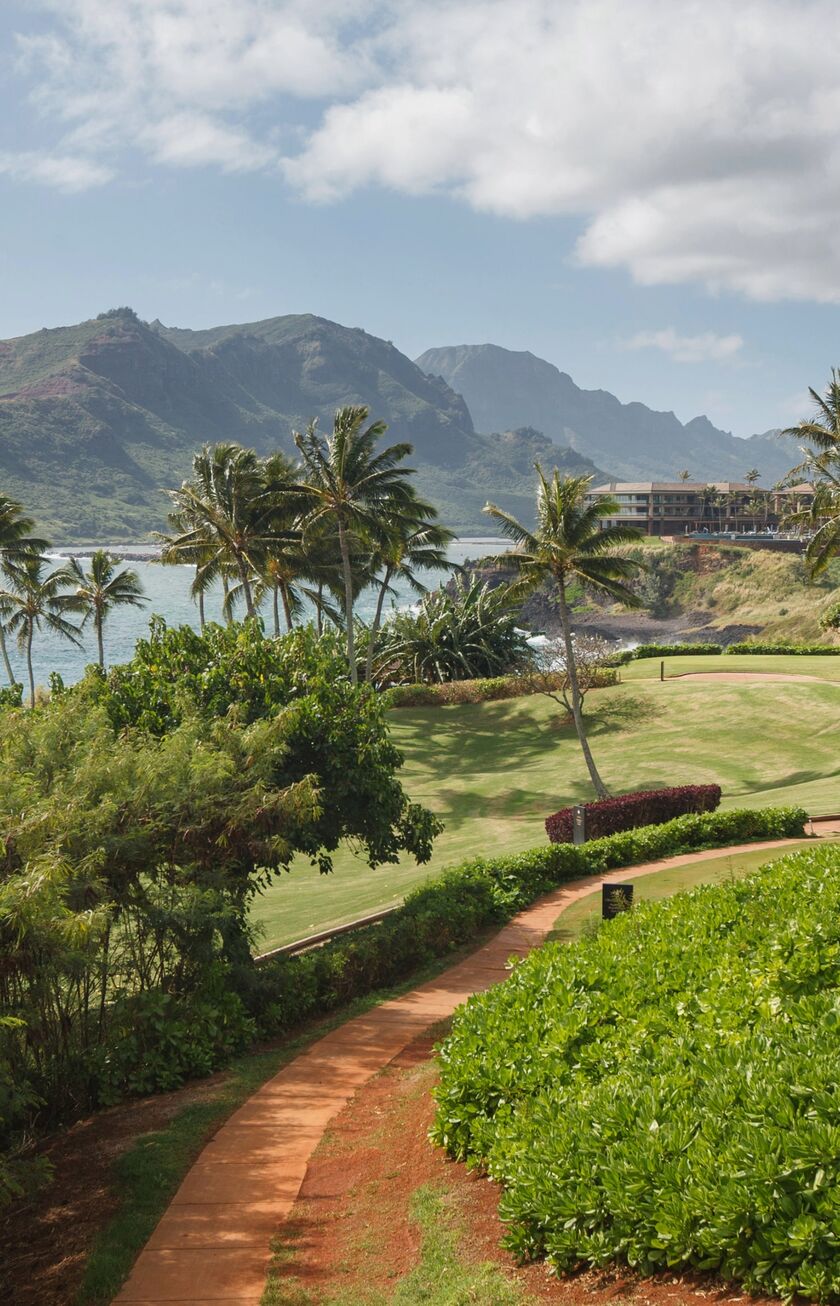Costa delle Hawaii con paesaggio montano sullo sfondo
