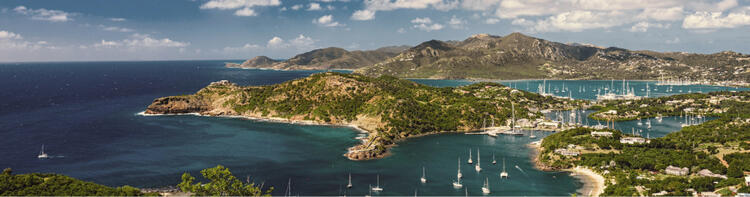 Vista a volo d'uccello delle isole caraibiche di Antigua e Barbuda 