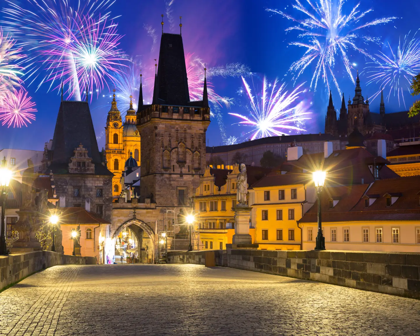 Prague New Year Fireworks over Charles bridge