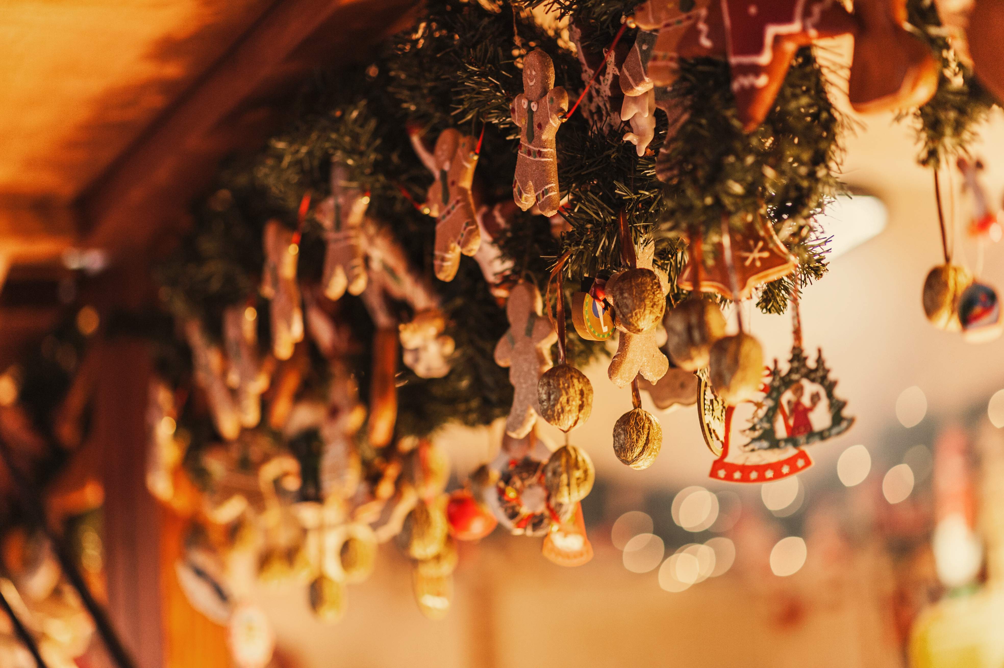 A Christmas market stall with winter decorations in Berlin