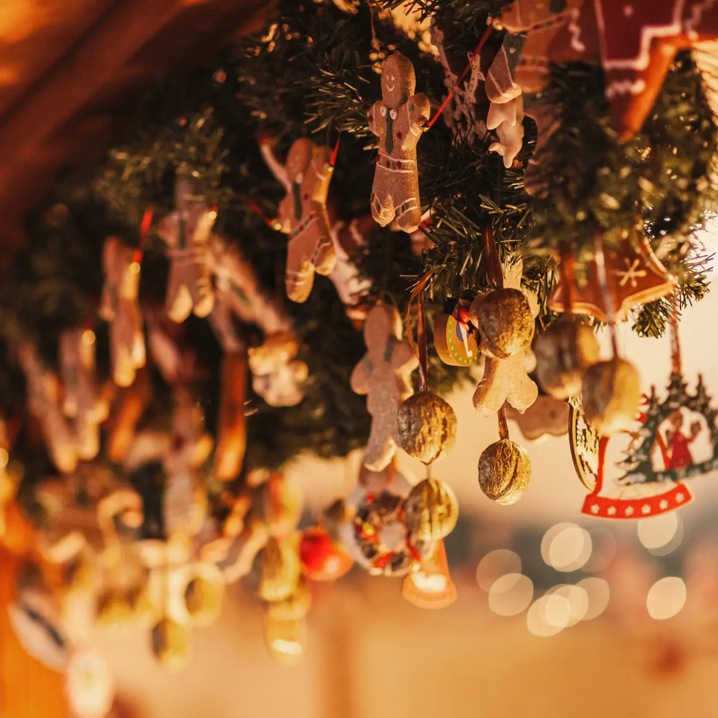 A Christmas market stall with winter decorations in Berlin