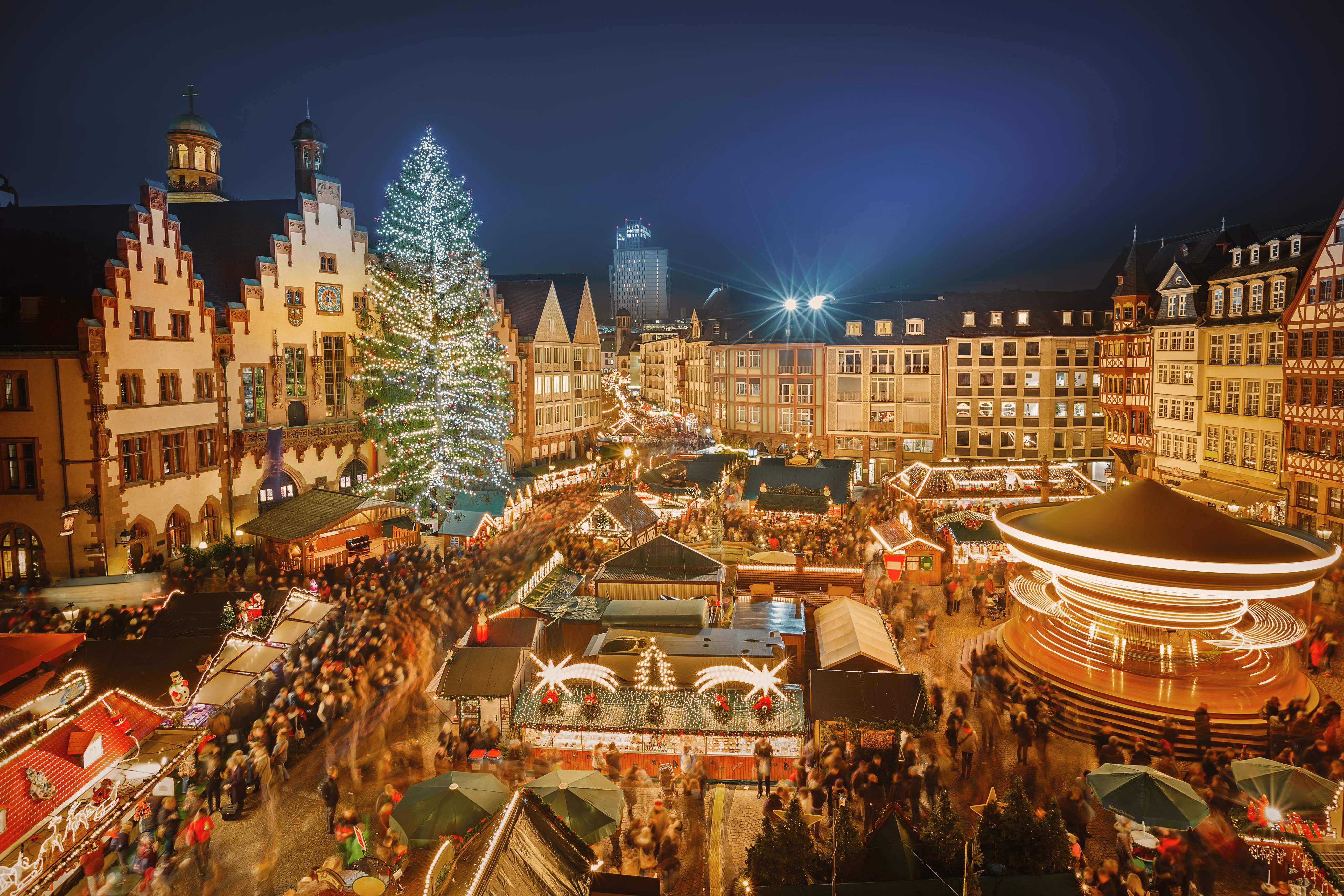 Traditional Christmas market at the Römer in the historic city centre of Frankfurt