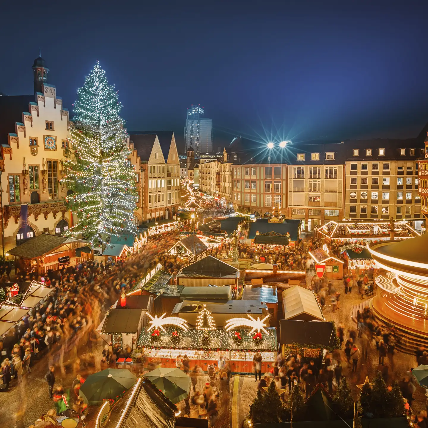 Traditional Christmas market at the Römer in the historic city centre of Frankfurt