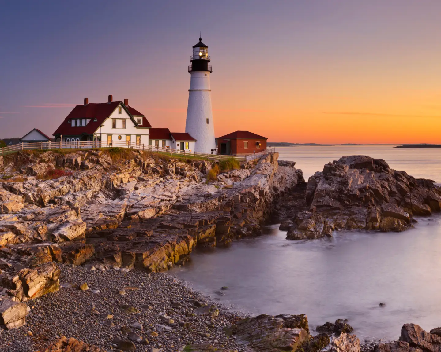 The Portland Head Lighthouse in Cape Elizabeth, Maine, USA. Photographed at sunrise.
