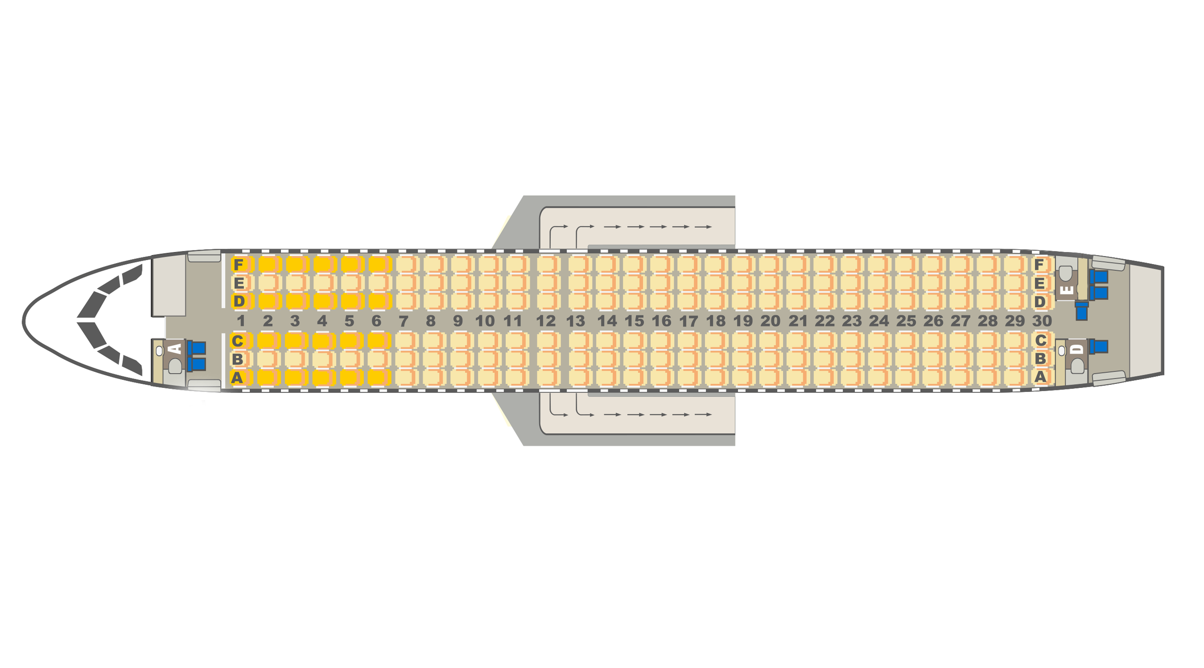 Un gráfico del mapa de asientos del Airbus A320-200.