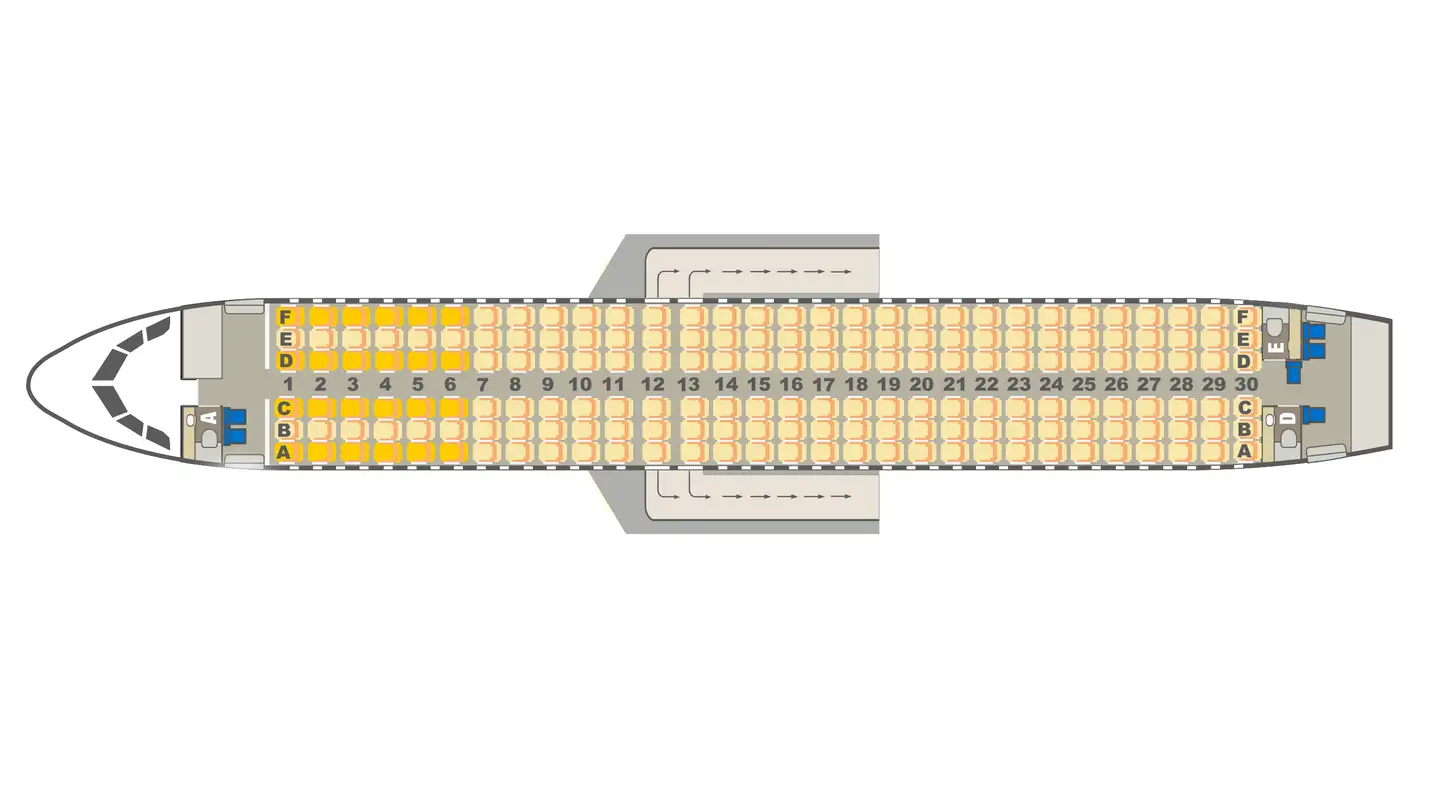Un gráfico del mapa de asientos del Airbus A320-200.