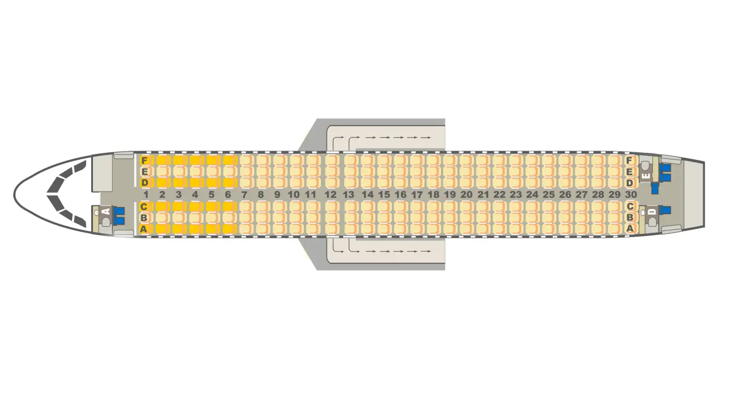 Een afbeelding van de stoelindeling van de Airbus A320-200.