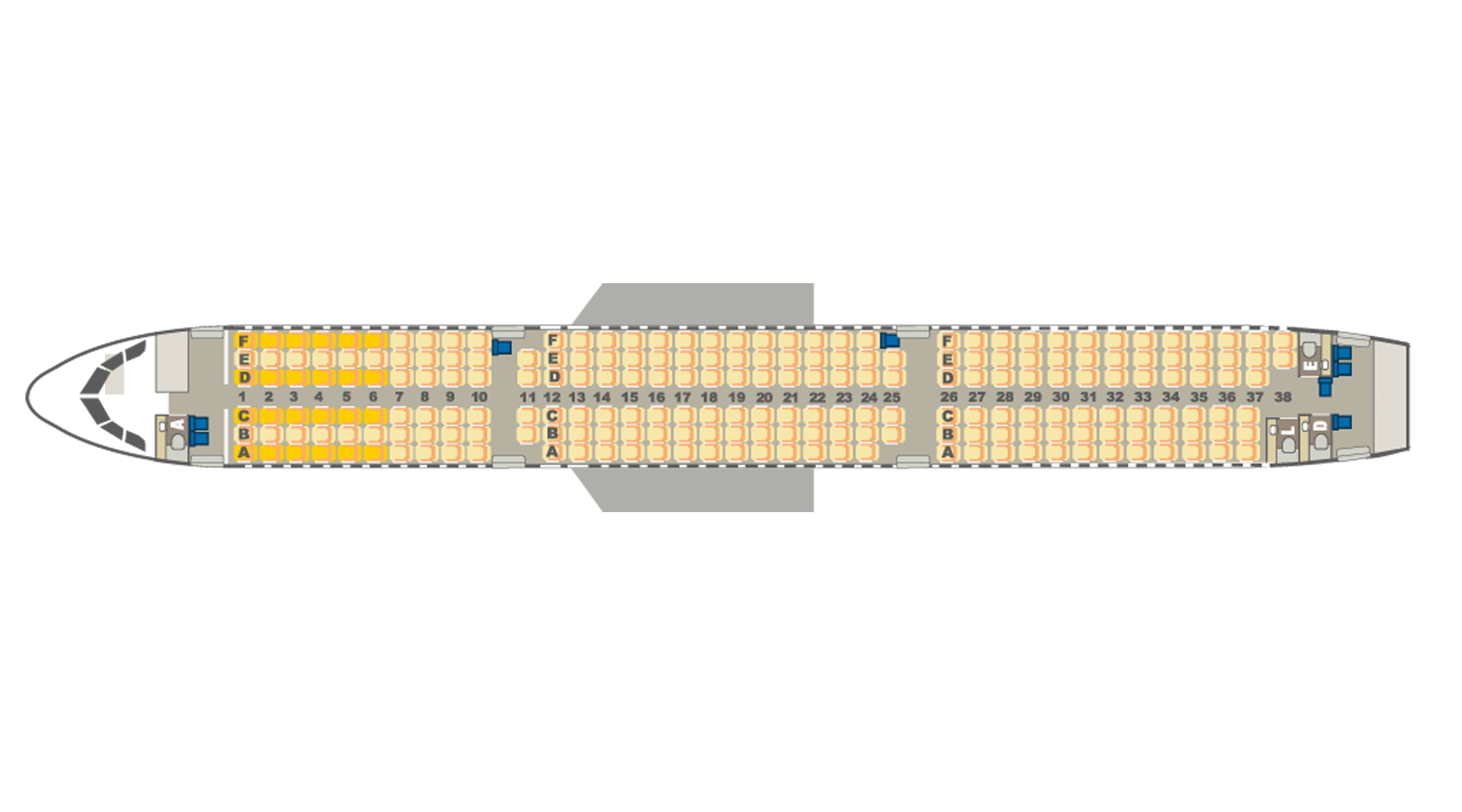 Un gráfico del mapa de asientos del Airbus A321neo de Condor.
