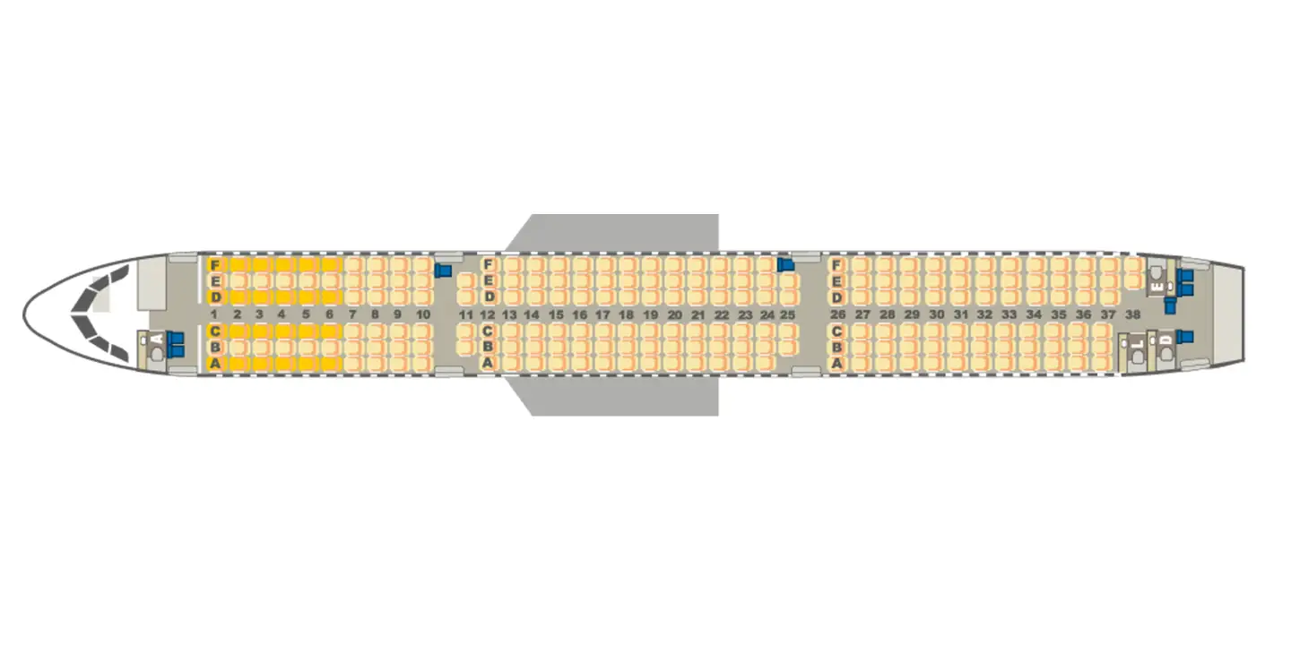 Un gráfico del mapa de asientos del Airbus A321neo de Condor.