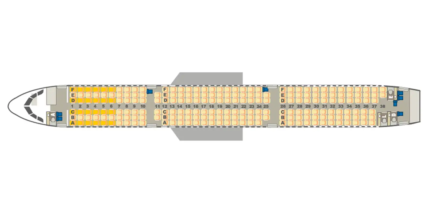 Un gráfico del mapa de asientos del Airbus A321neo de Condor.