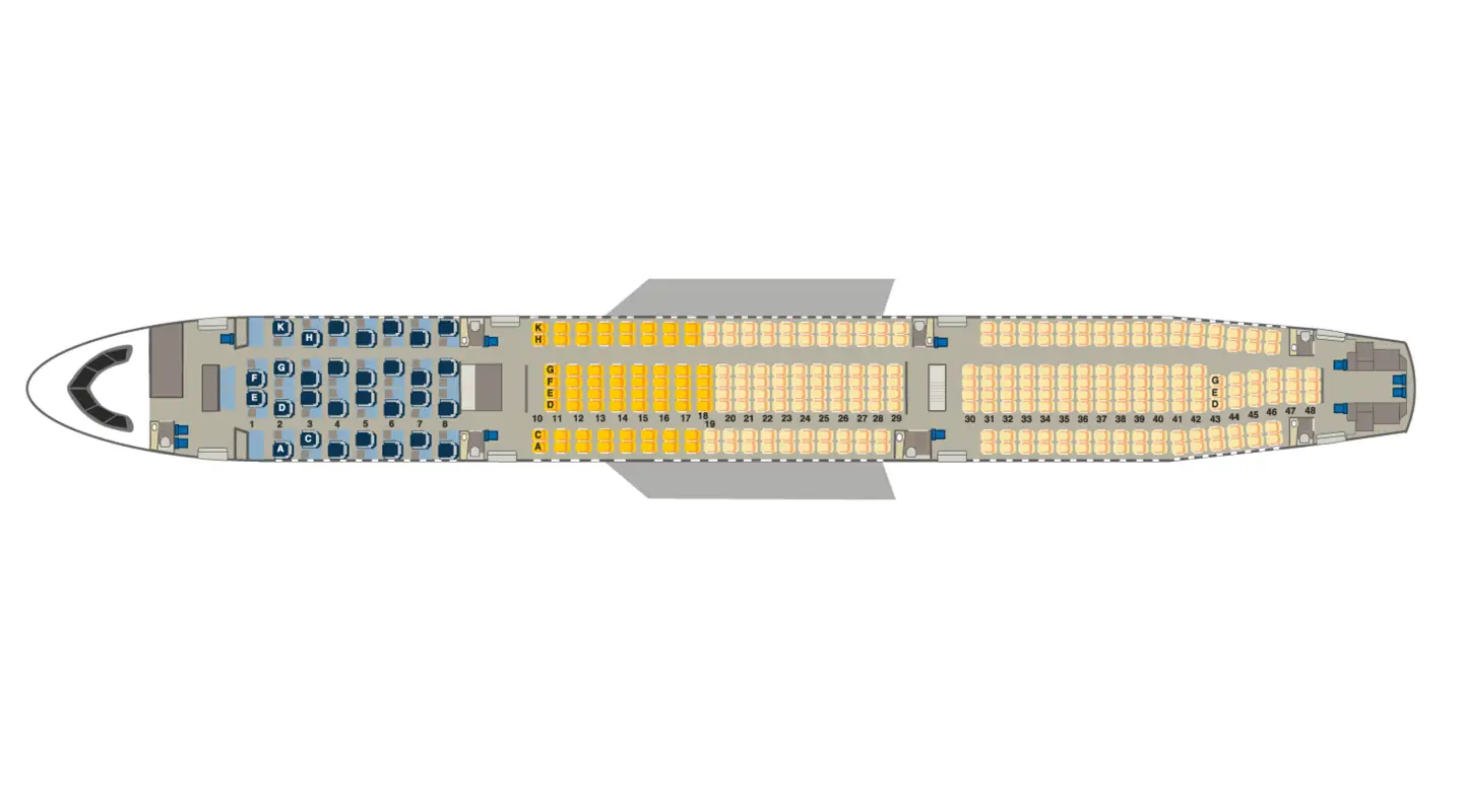 Mapa de asientos del Airbus A330neo.