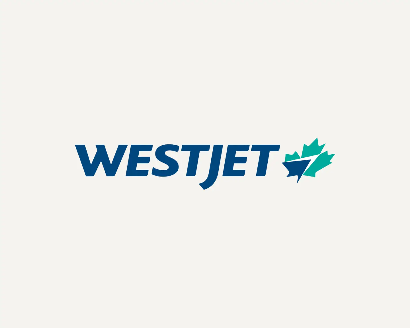 Logotipo de WestJet con una hoja de arce estilizada en azul y verde.
