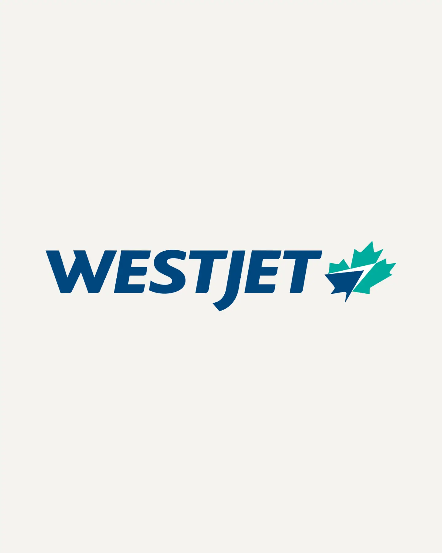 Logotipo de WestJet con una hoja de arce estilizada en azul y verde.