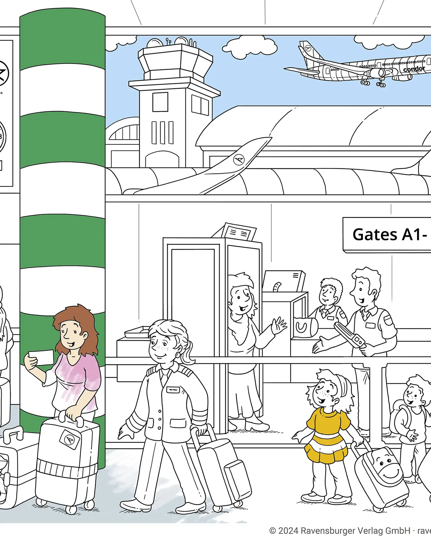 Página infantil del aeropuerto para colorear.