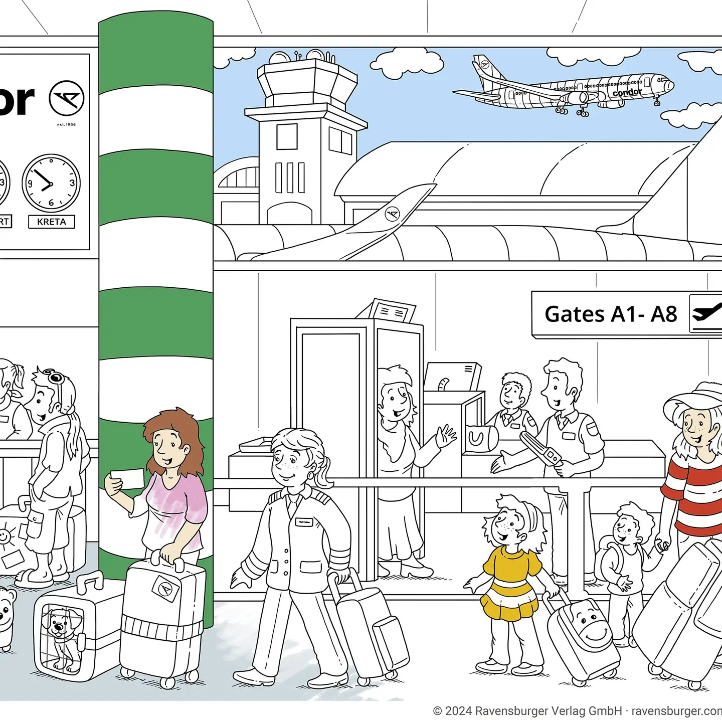 Página infantil del aeropuerto para colorear.