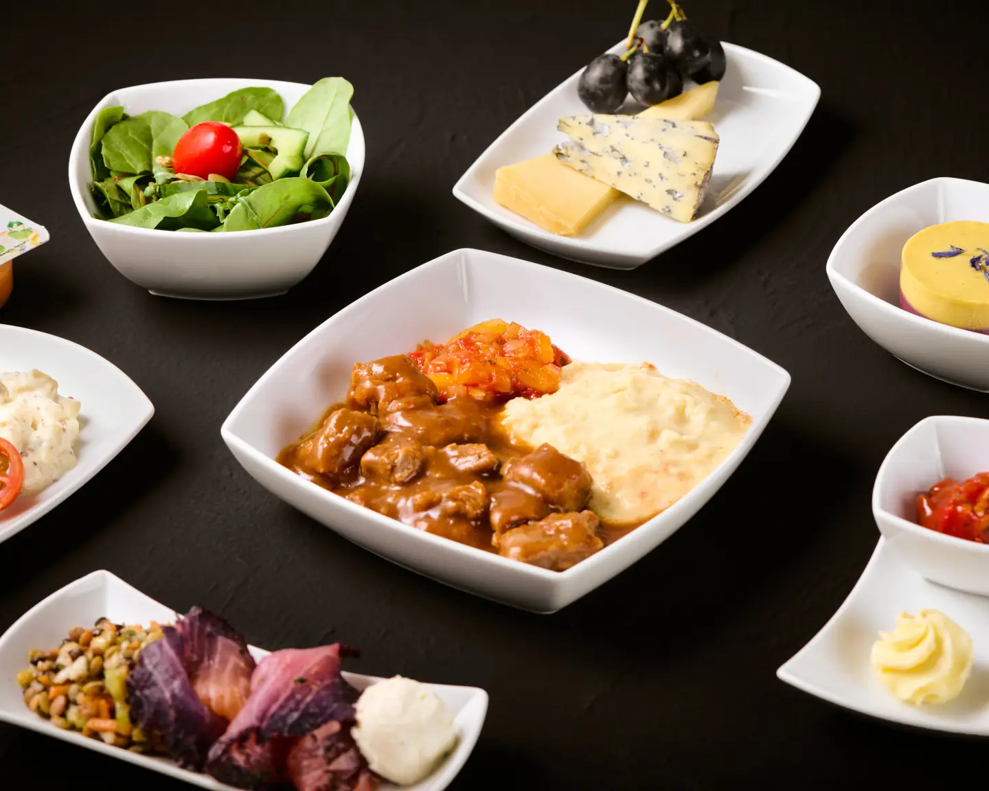 Voorbeeld van een glutenvrij Premium Menu op een intercontinentale vlucht.