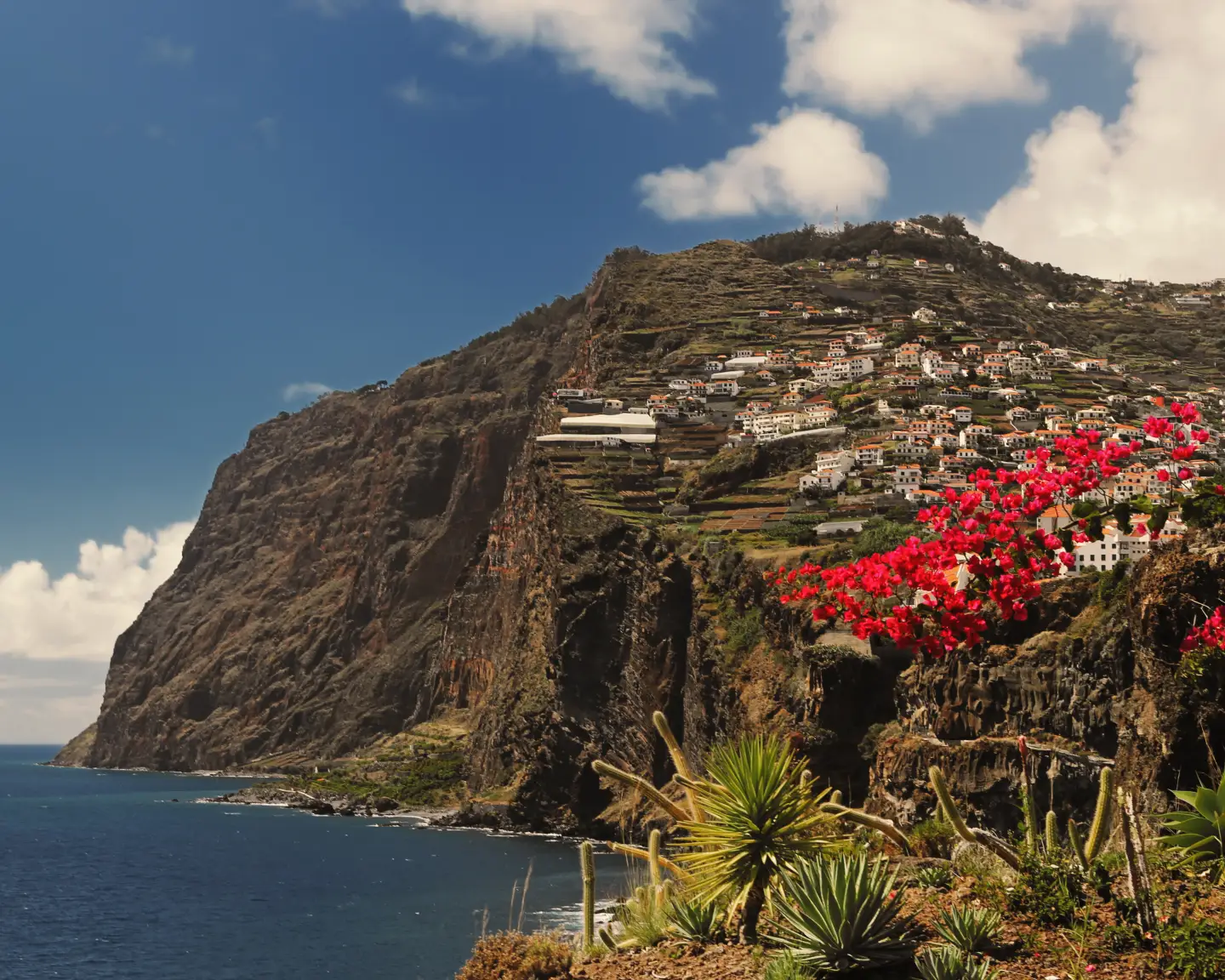 Cliff Cabo Girao at southern coast of Madeira  Portugal  -  view from Camara de Lobos