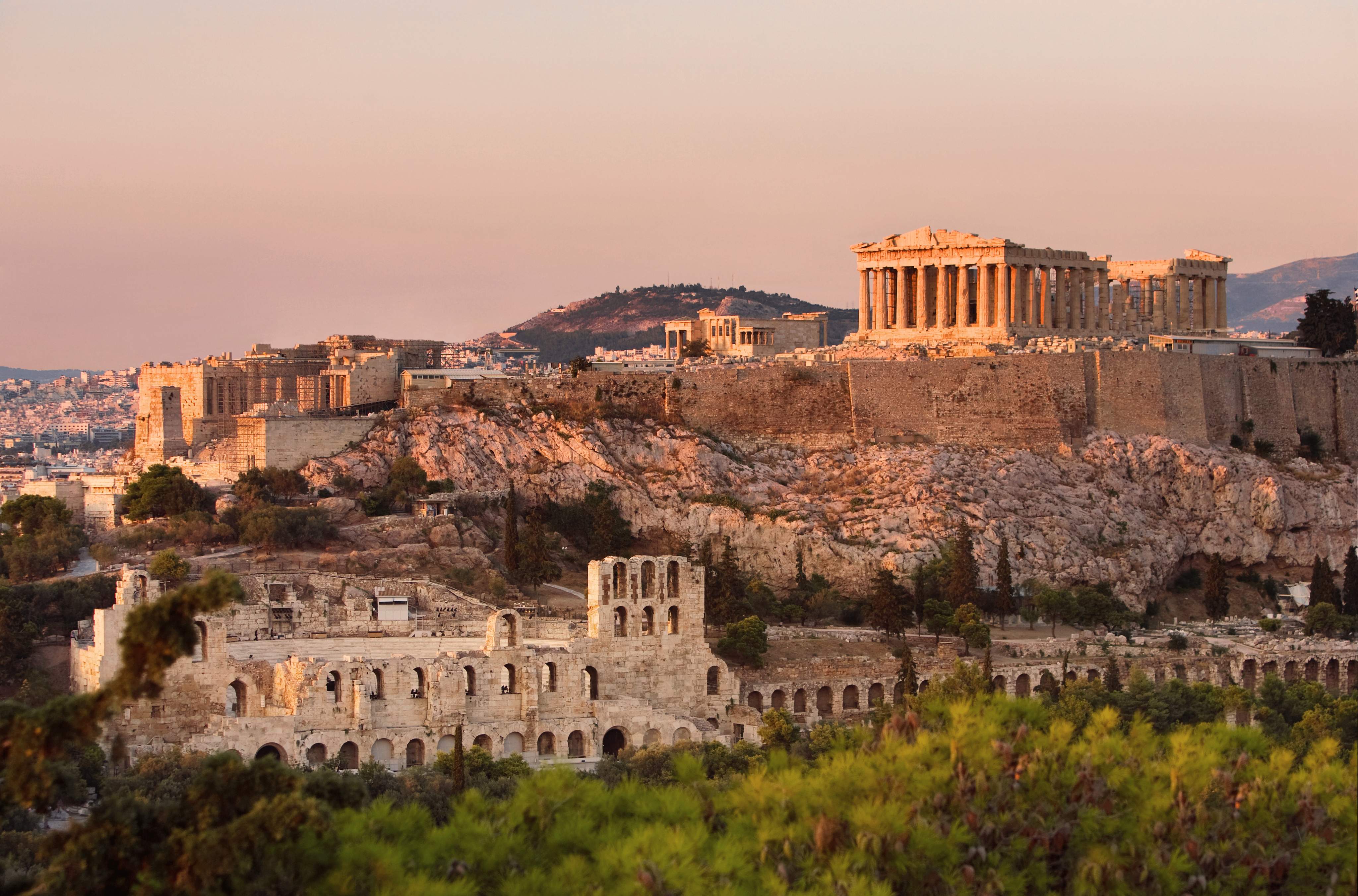Greece, Athens. The Parthenon, Theater Of Herodes Atticus, The Odeon of Herodes Atticus and The Erechtheum.