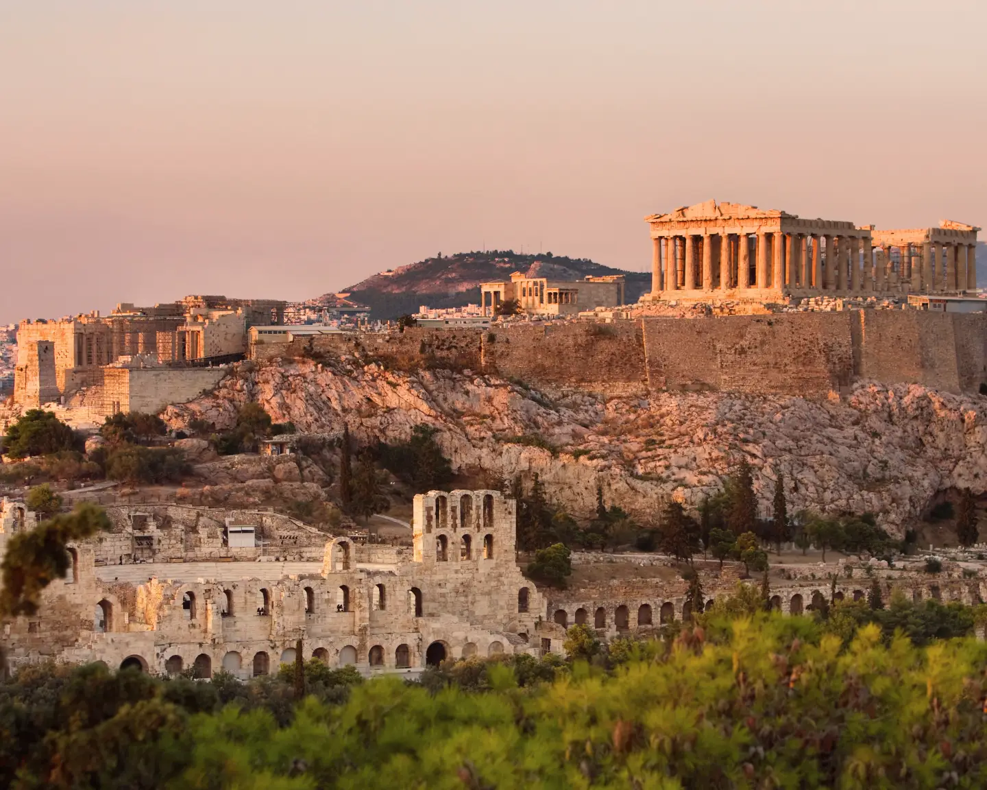 Greece, Athens. The Parthenon, Theater Of Herodes Atticus, The Odeon of Herodes Atticus and The Erechtheum.