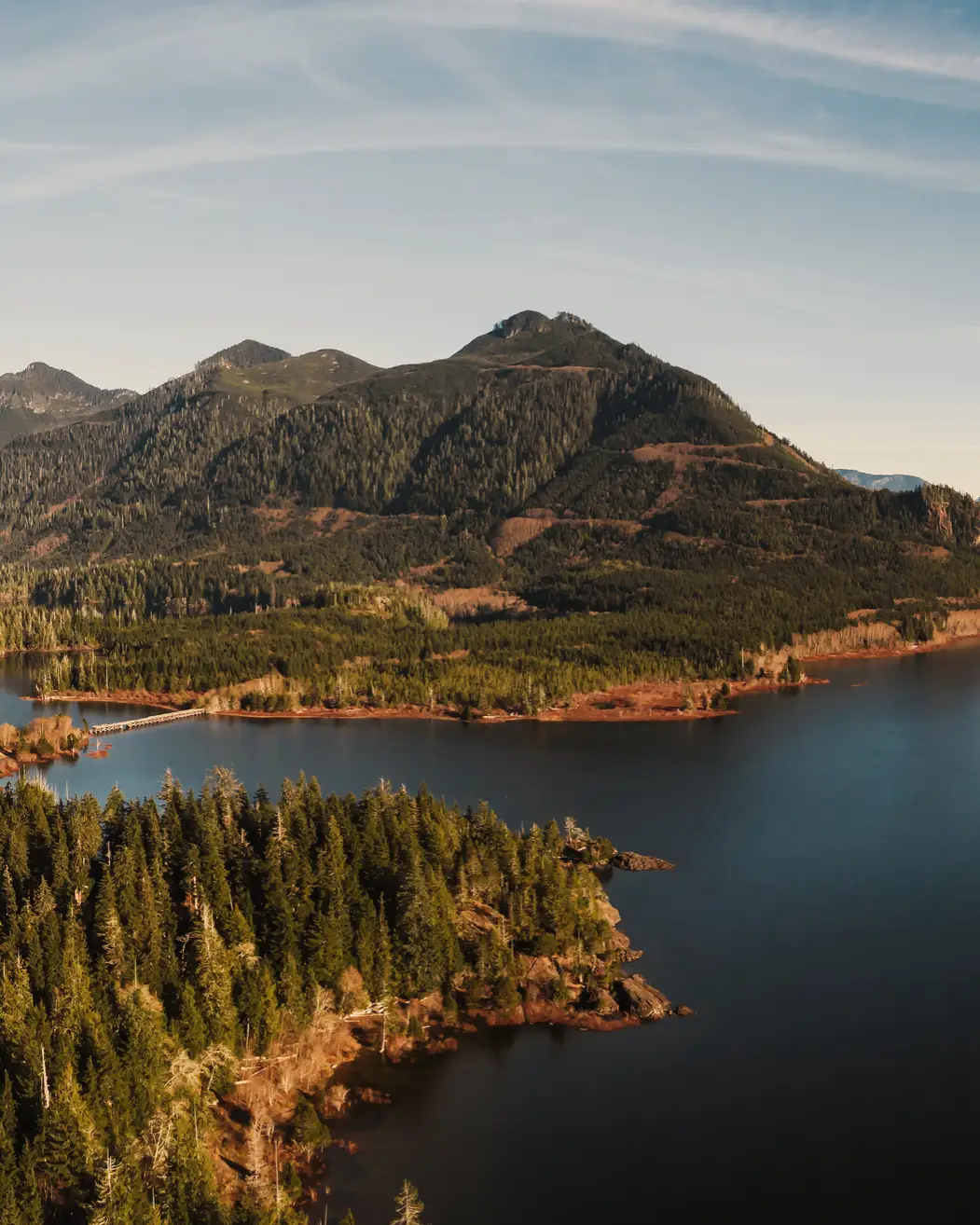 Beautiful Aerial Panoramic View of Kennedy Lake during a vibrant sunny day. Located on the West Coast of Vancouver Island near Tofino and Ucluelet, British Columbia, Canada.