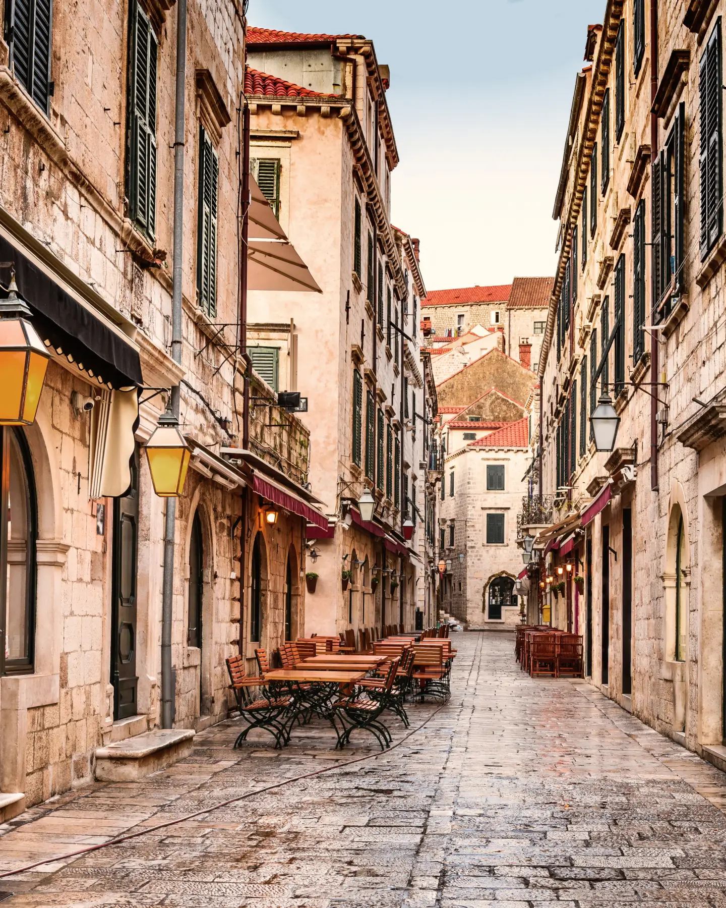 Dubrovnik, Croatia. Dubrovnik old city street view (medieval Ragusa) in Stradum area.