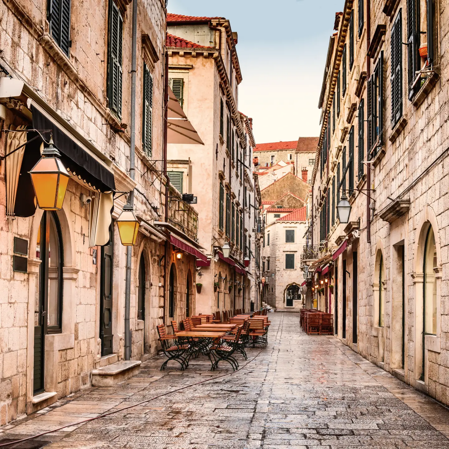 Dubrovnik, Croatia. Dubrovnik old city street view (medieval Ragusa) in Stradum area.