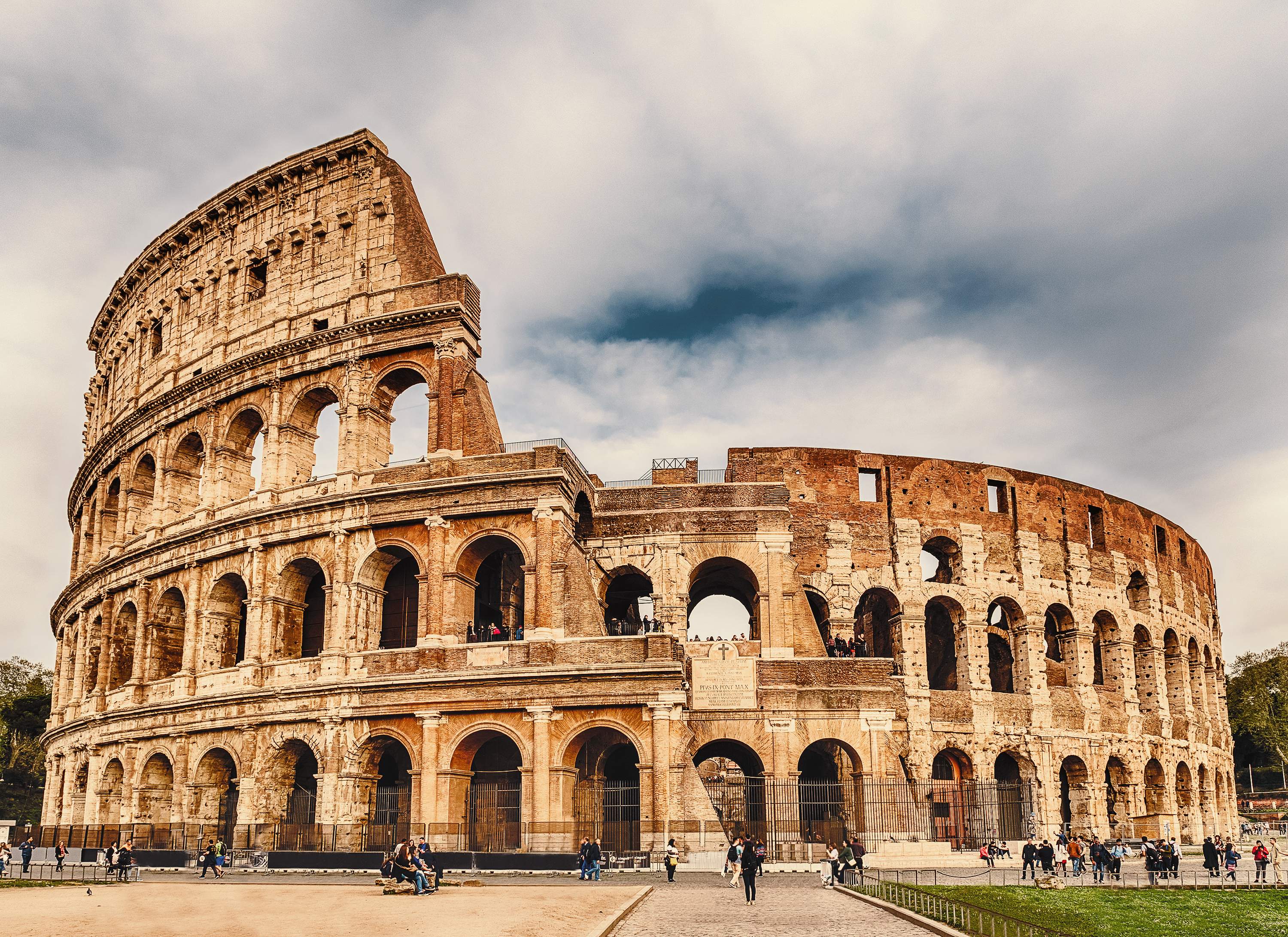 View over the iconic Flavian Amphitheatre, aka Colosseum in Rome, Italy