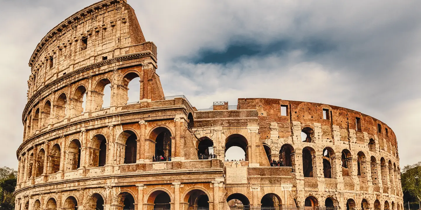 View over the iconic Flavian Amphitheatre, aka Colosseum in Rome, Italy